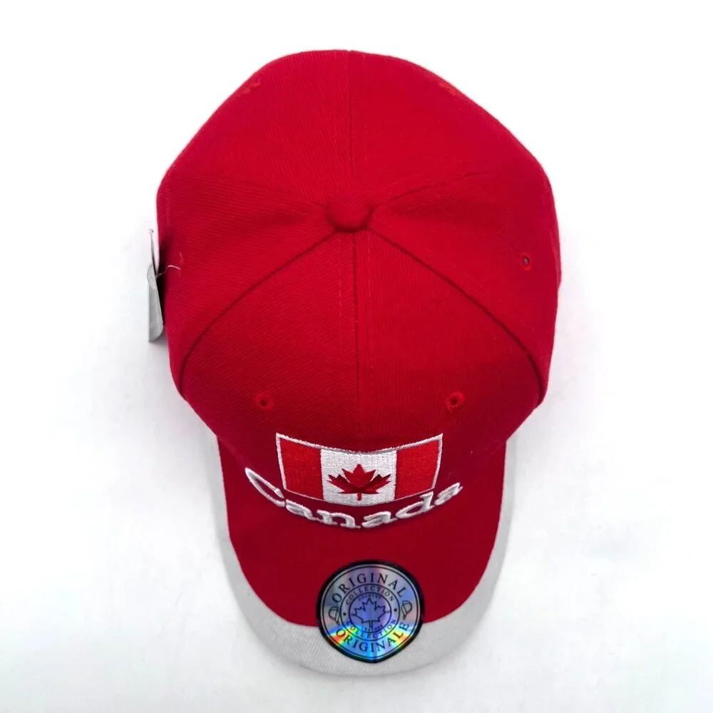 Canada Flag Embroidered Baseball Cap Hat Red White New Country Leather Brand - Picture 15 of 16
